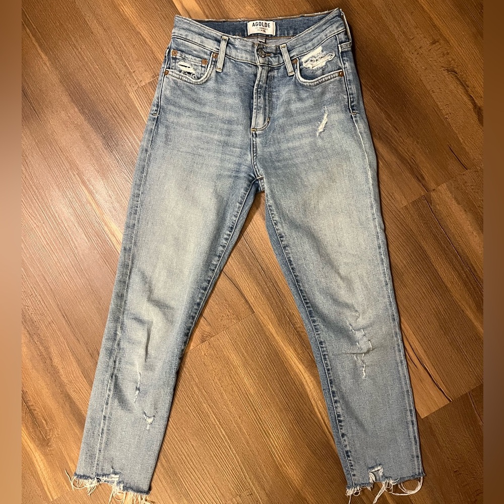 AGOLDE sophie high rise skinny cropped distressed denim jean